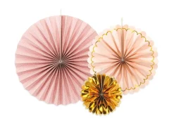 Papieren Waaiers Roze Set 13-32cm 3 delig