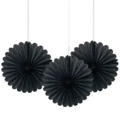 Papieren Waaiers Zwart 15cm 3st