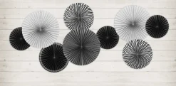 Papieren Waaiers Zwart Wit Set 25-40cm 5 delig