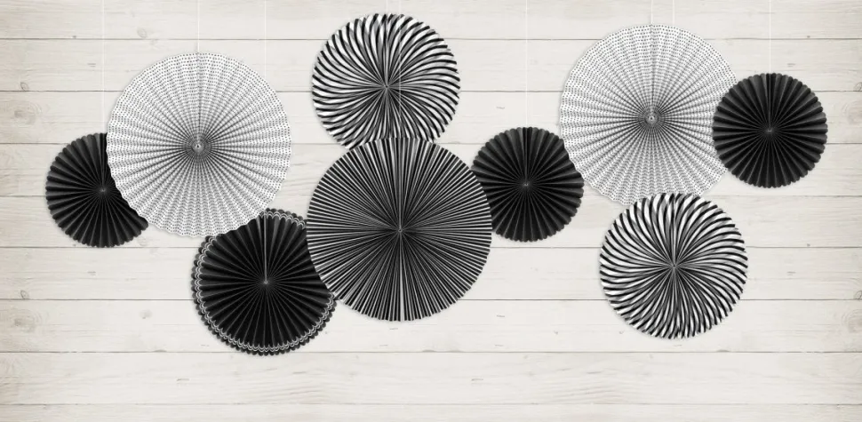 Papieren Waaiers Zwart Wit Set 25-40cm 5 delig