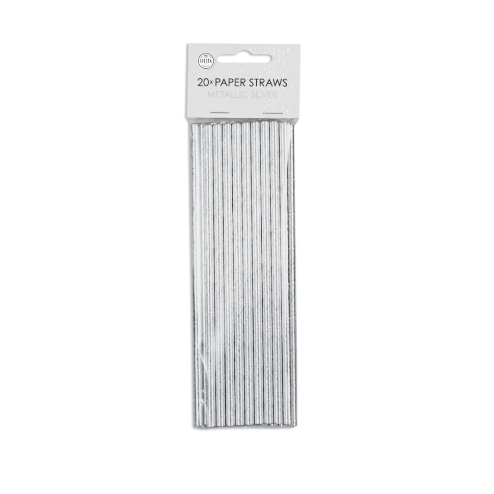 Papieren Zilveren Metallic Rietjes 19,7cm 20st