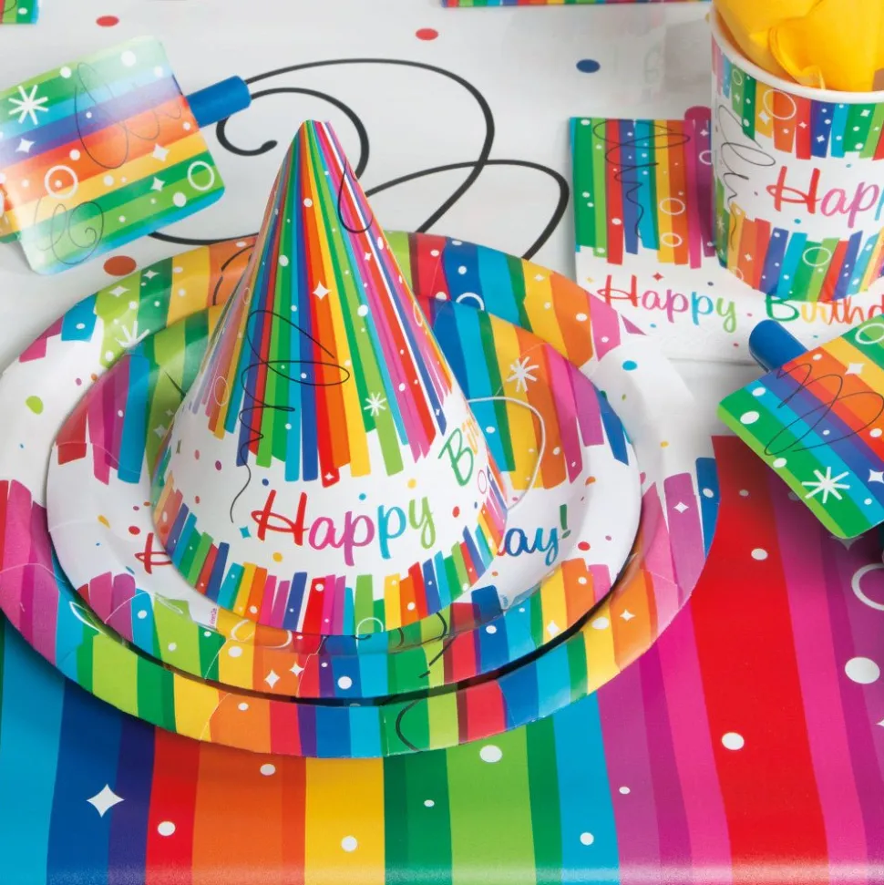 Rainbow Birthday Party Ribbons Hoeden 8st