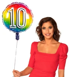 Regenboog Cijfer Ballon 10 Jaar 45cm