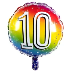 Regenboog Cijfer Ballon 10 Jaar 45cm