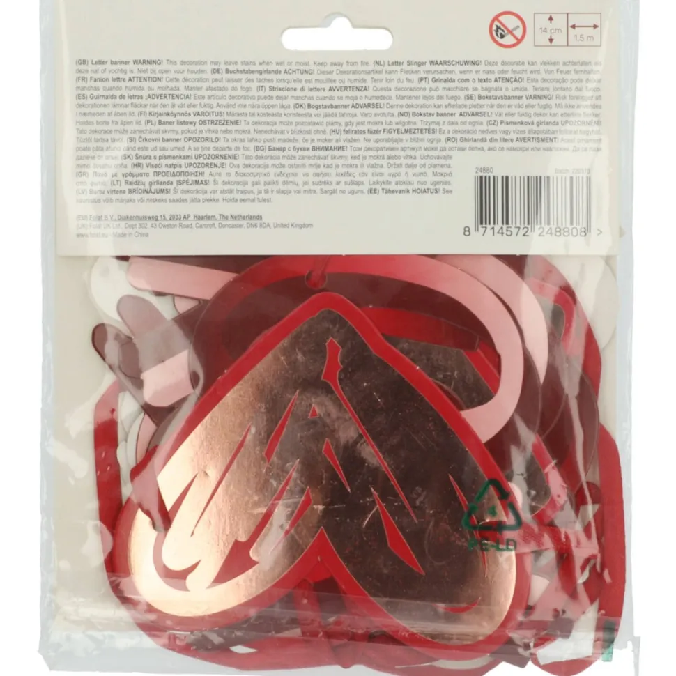 Rood Roze Letterslinger Love You Lots 1,50m 2st