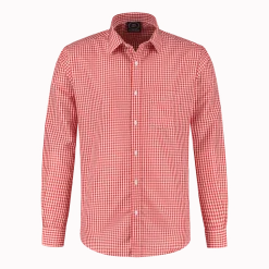 Rood Witte Blouse Heren Lange Mouw Geruit