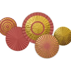 Rose Gouden Papieren Waaiers 5st