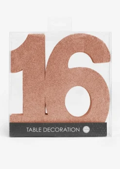 Rose Goud Tafeldecoratie Cijfer 16 Glitter 20,5cm
