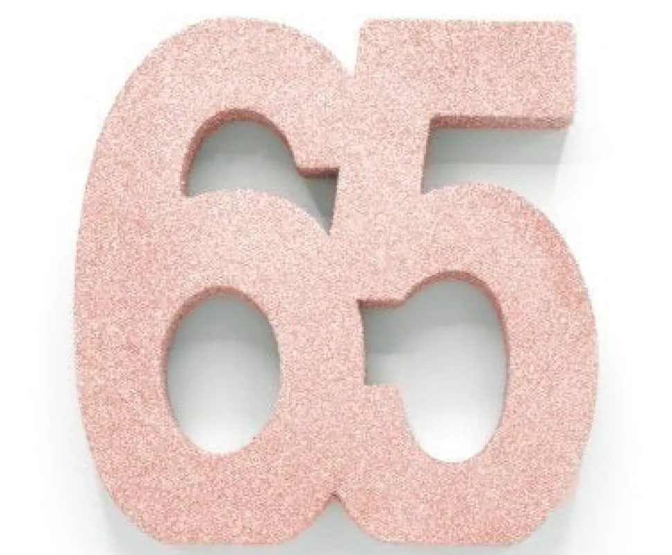 Rose Goud Tafeldecoratie Cijfer 65 Glitter 20,5cm