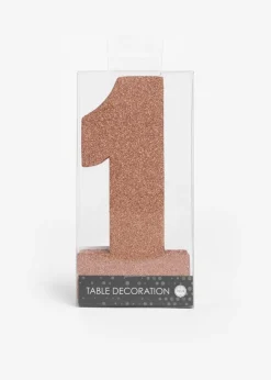 Rose Goud Tafeldecoratie Cijfer 1 Glitter 20,5cm