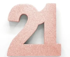 Rose Goud Tafeldecoratie Cijfer 21 Glitter 20,5cm