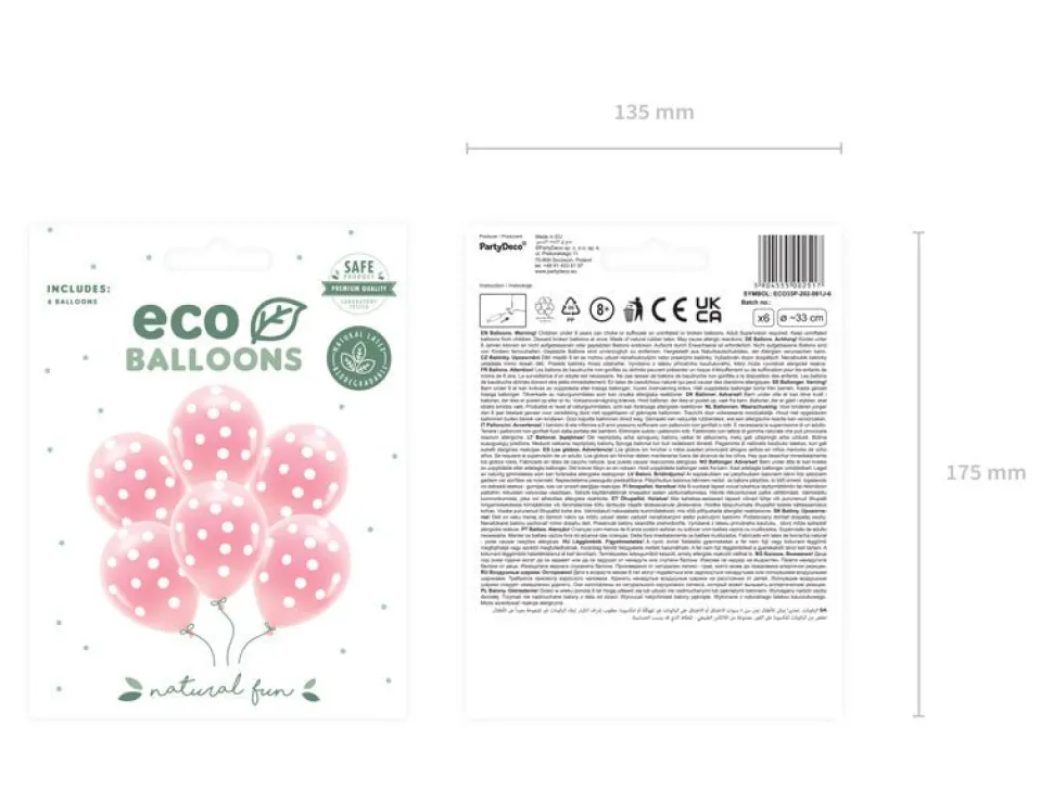 Roze Ballonnen Witte Stippen 33cm 6st