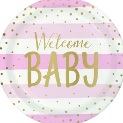 Roze Borden Welcome Baby 23cm 8st