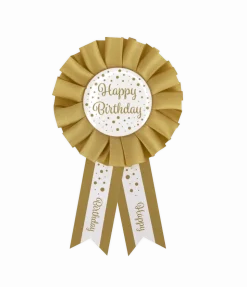 Rozet Happy Birthday Goud Wit 14cm