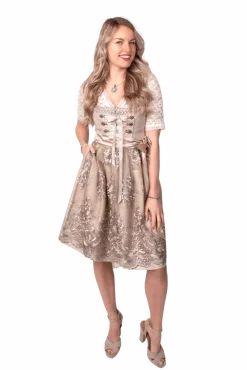 Roze Wit Creme Dirndl Jurk Oktoberfest Dames Jaquard