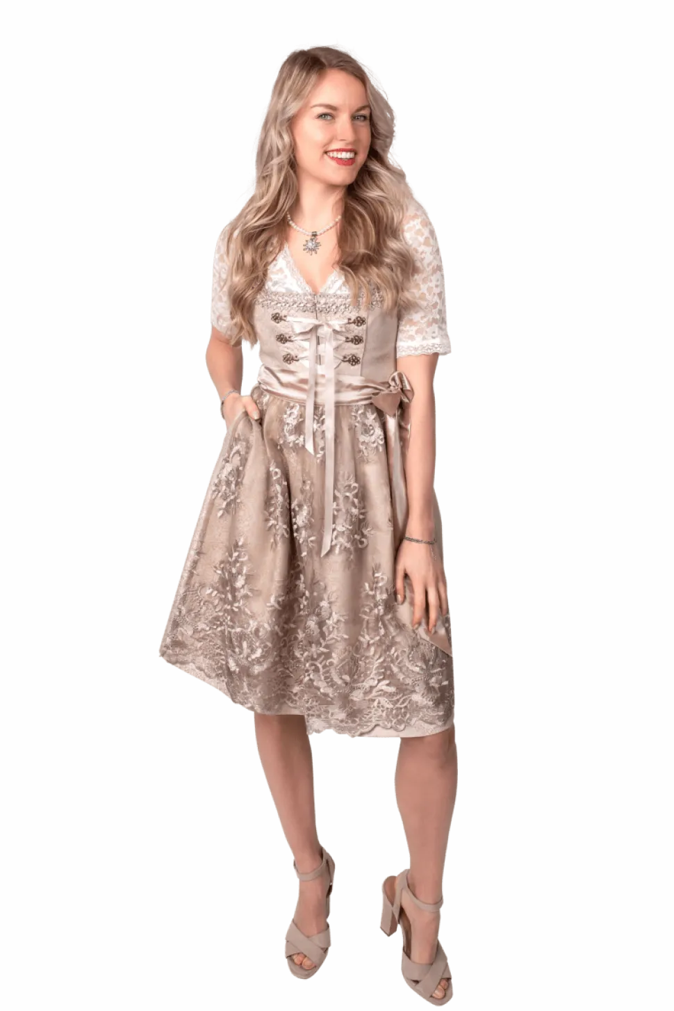 Roze Wit Creme Dirndl Jurk Oktoberfest Dames Jaquard