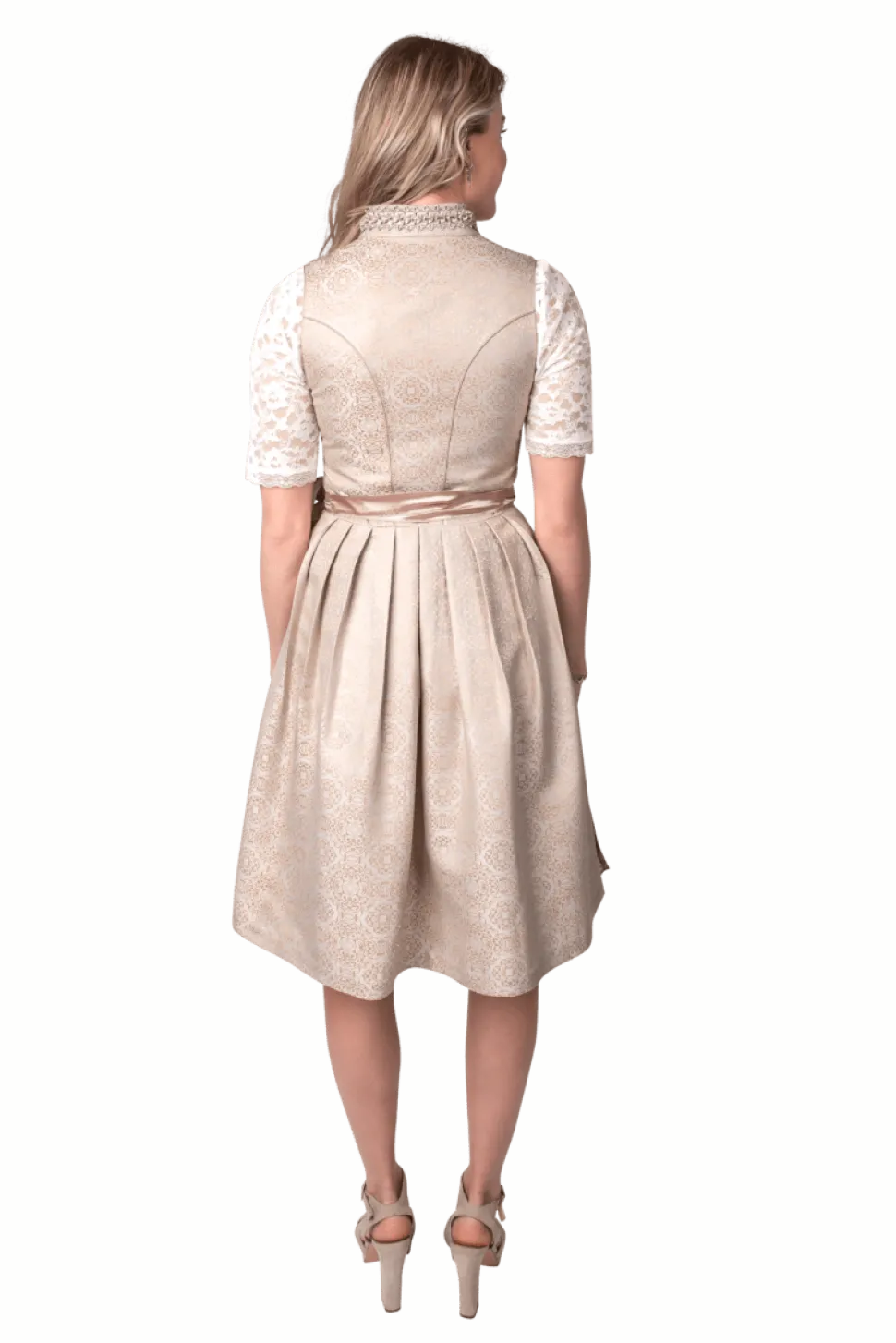 Roze Wit Creme Dirndl Jurk Oktoberfest Dames Jaquard