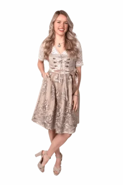 Roze Wit Creme Dirndl Jurk Oktoberfest Dames Jaquard