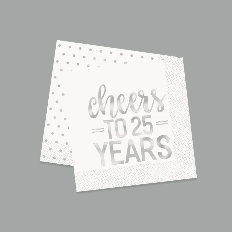 Servetten Cheers To 25 Year Zilver 25cm 16st
