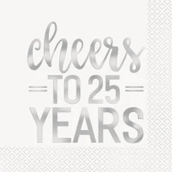 Servetten Cheers To 25 Year Zilver 25cm 16st