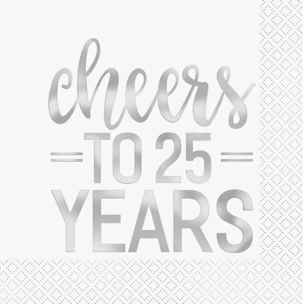 Servetten Cheers To 25 Year Zilver 25cm 16st
