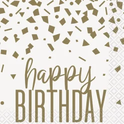 Servetten Happy Birthday Goud Confetti 25cm 16st