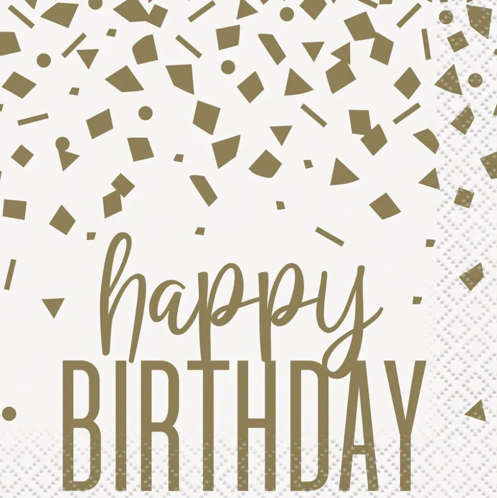 Servetten Happy Birthday Goud Confetti 25cm 16st