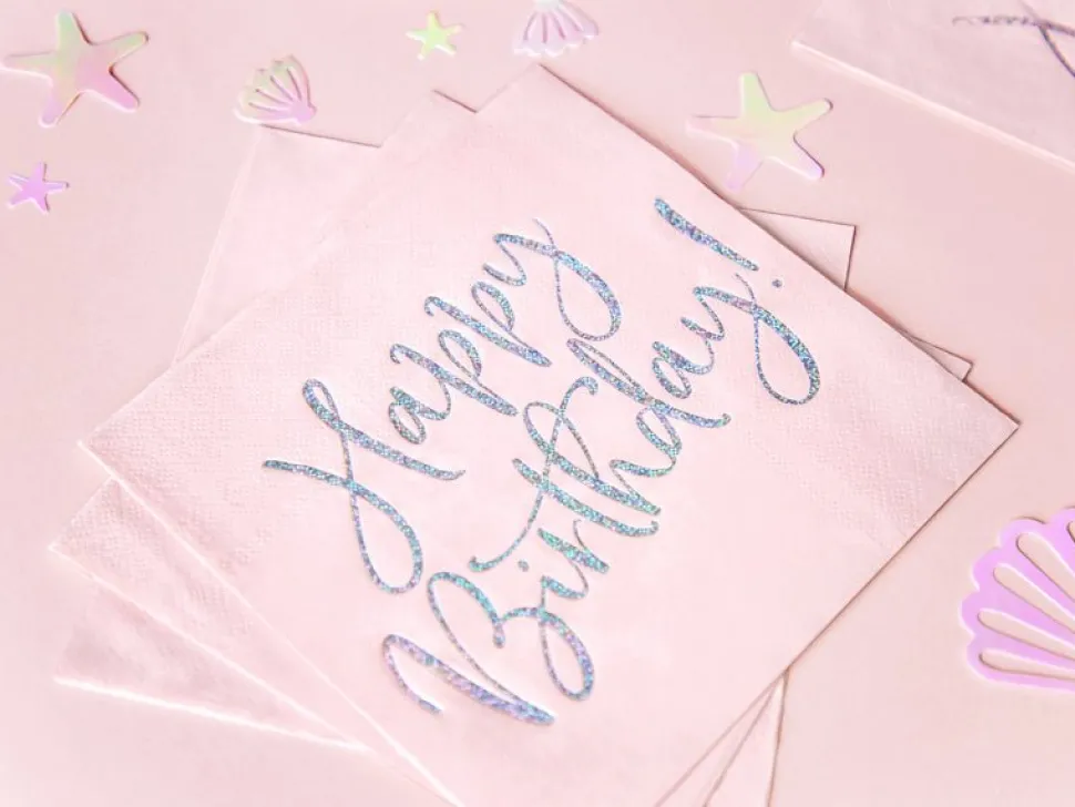 Servetten Happy Birthday Lichtroze 33cm 20st