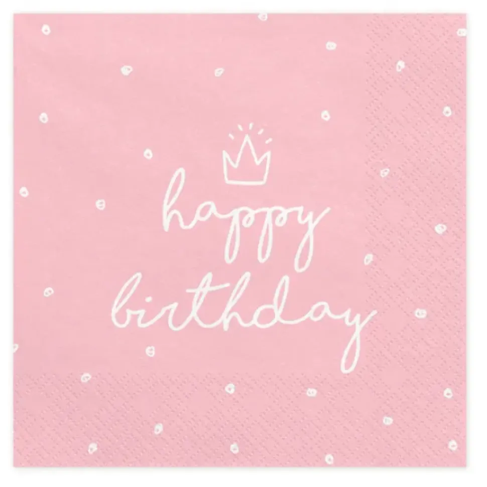 Servetten Happy Birthday Roze 33cm 20st