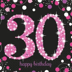 Servetten 30 Jaar Happy Birthday Roze 33cm 16st