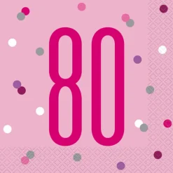 Servetten 80 Jaar Roze 33cm 16st