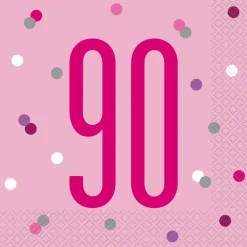Servetten 90 Jaar Roze 33cm 16st
