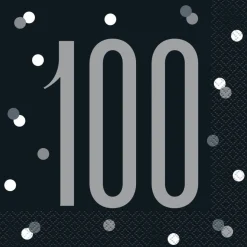 Servetten 100 Jaar Zwart 33cm 16st