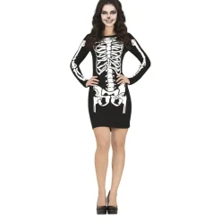 Skelet Halloween Jurk Dames Zwart Rood