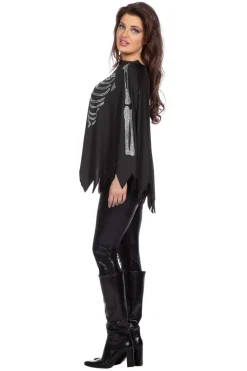 Skelet Poncho Zwart Zilver Strass