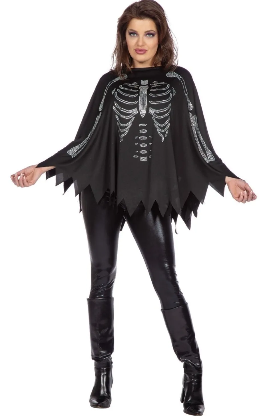 Skelet Poncho Zwart Zilver Strass
