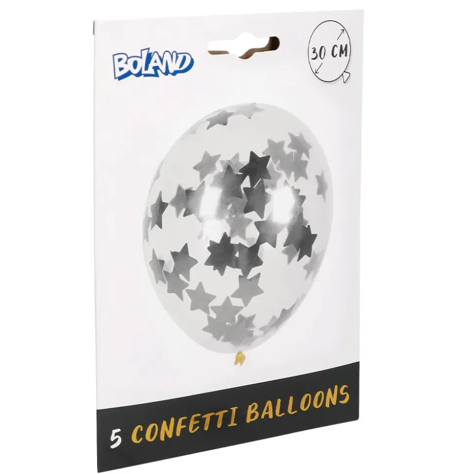 Ster Confetti Ballonnen Zilver 30cm 5st