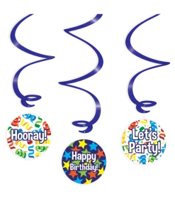 Swirl decorations Happy birthday cartoon 3st 14cm