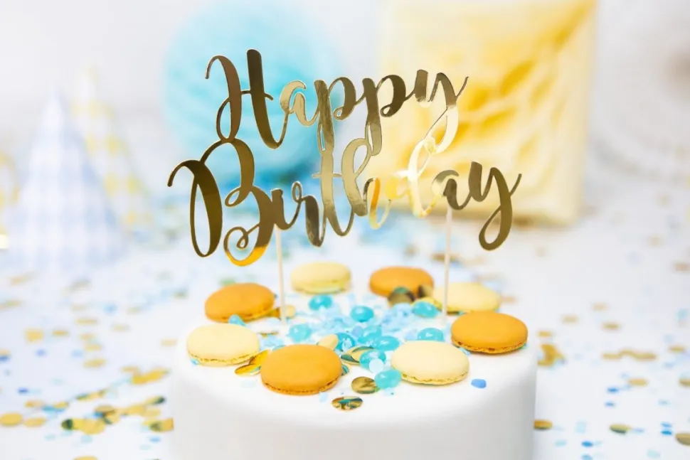 Taarttopper Happy Birthday Goud 22,5cm