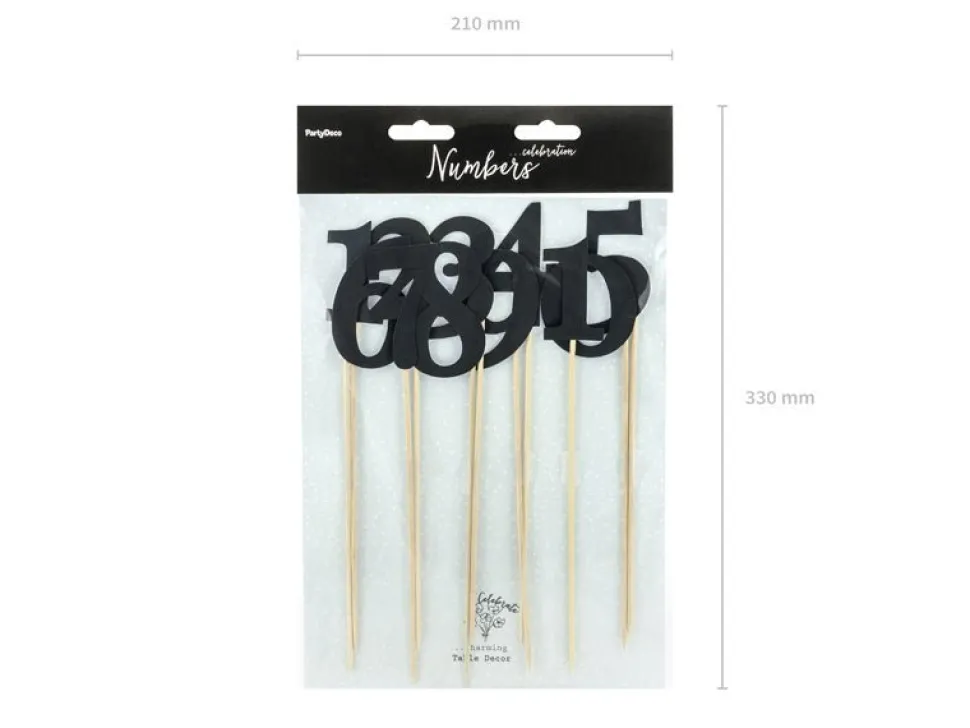 Taarttoppers Tafelnummers Zwart 26cm 11st