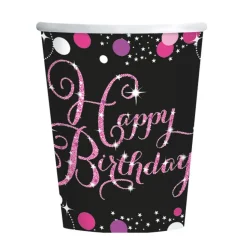 Verjaardag Bekers Happy Birthday Roze Karton 266ml 8st