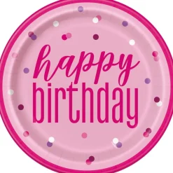 Verjaardag Borden Happy Birthday Roze 23cm 8st