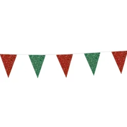 Vlaggenlijn Groen/Rood Glitter 6m