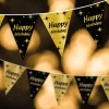 Vlaggenlijn Happy New Year Goud Zwart 10m