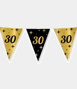Vlaggenlijn 30 Jaar Goud Zwart 10m
