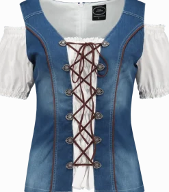 Wit Blauwe Blouse Dames Trachtenmieder
