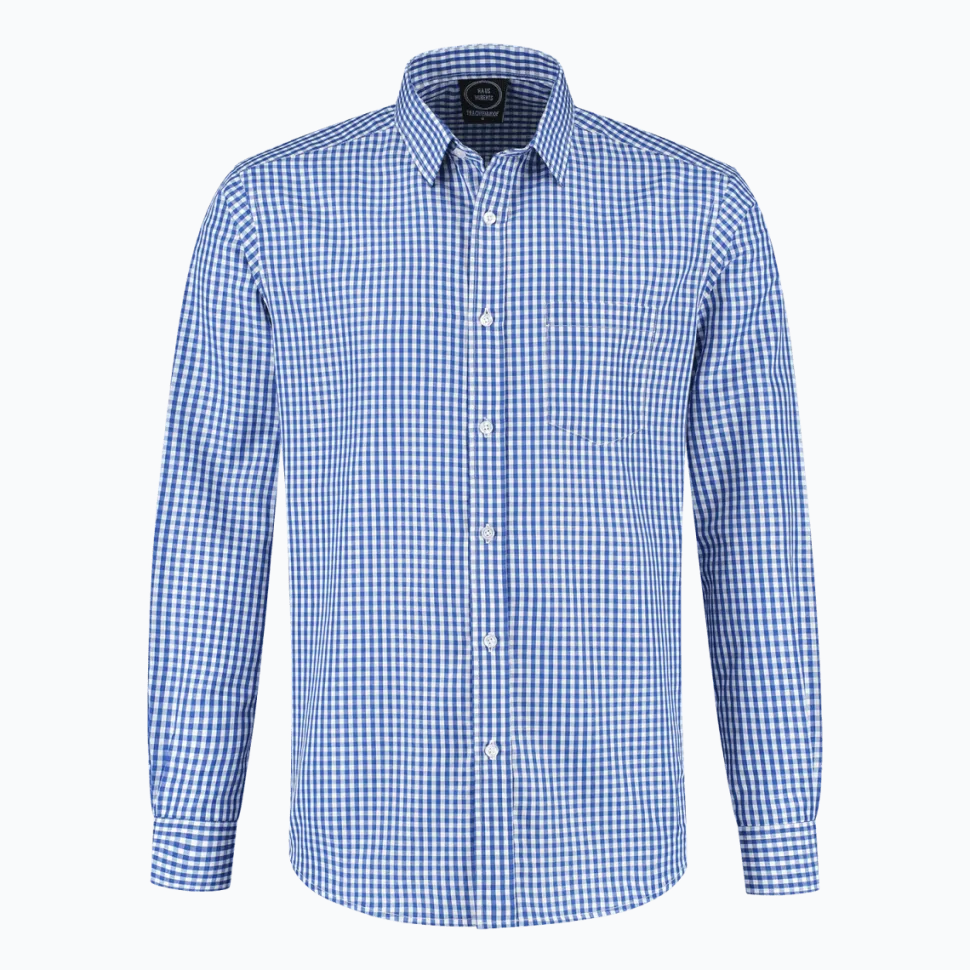 Wit Blauwe Blouse Heren Lange Mouw Geruit
