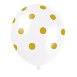 Witte Ballonnen Gouden Stippen 30cm 6st