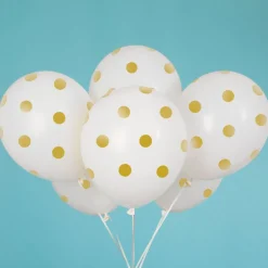 Witte Ballonnen Gouden Stippen 30cm 6st