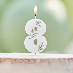 Witte Kaars 8 Jaar Gebladerd 5cm